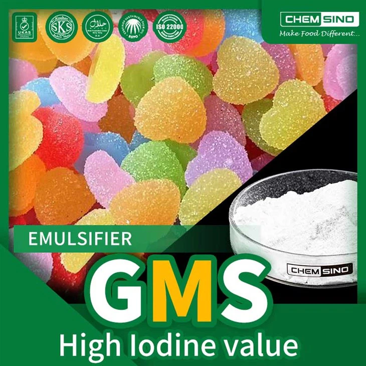 Priljubljen glicerol monostearat Št. CAS.31566-31-1 GMS z visoko jodno vrednostjo 2